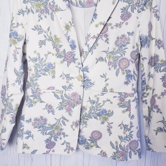 Loft Petites Sz 4P Floral Print Jacket Cotton Blend One Button Collared Workwear - Picture 4 of 12